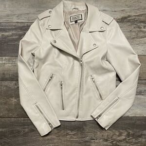 Womens BKE Buckle Moto Biker Jacket Small EUC Neutral Taupe Casual Dressy Staple